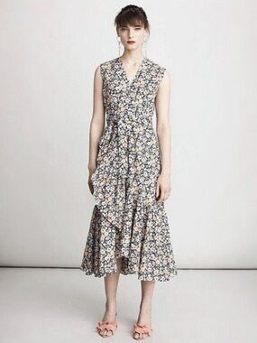 Rebecca Taylor Moonlight Garden Floral Poplin Ruffle Wrap Dress Size 6